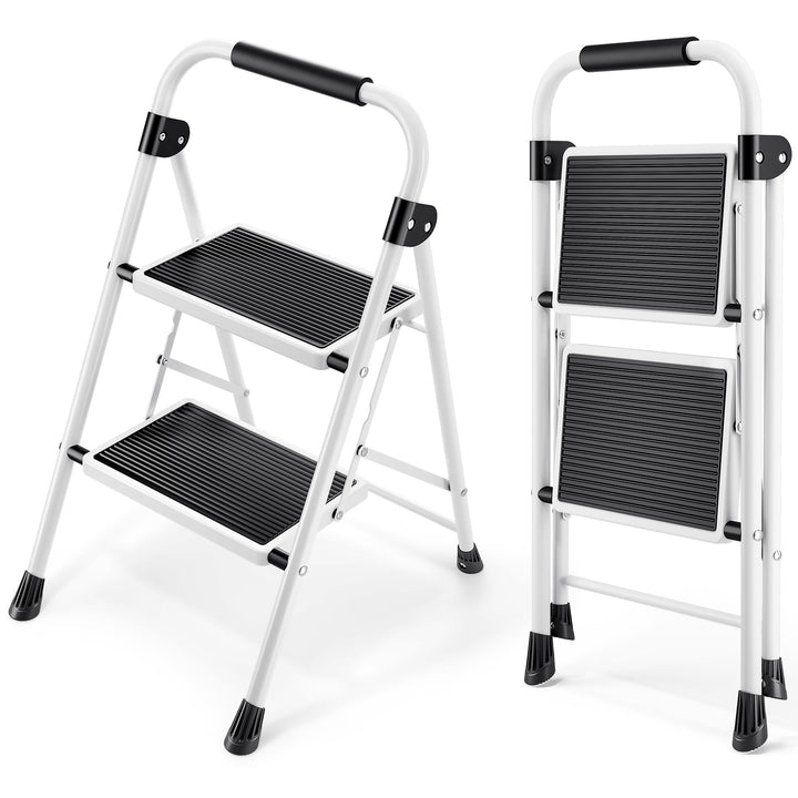 KINGRACK 2 Stufen Leiter, Trittleiter mit Handläufen, Stufenleiter, Klappleiter Tritthocker, Klapptr