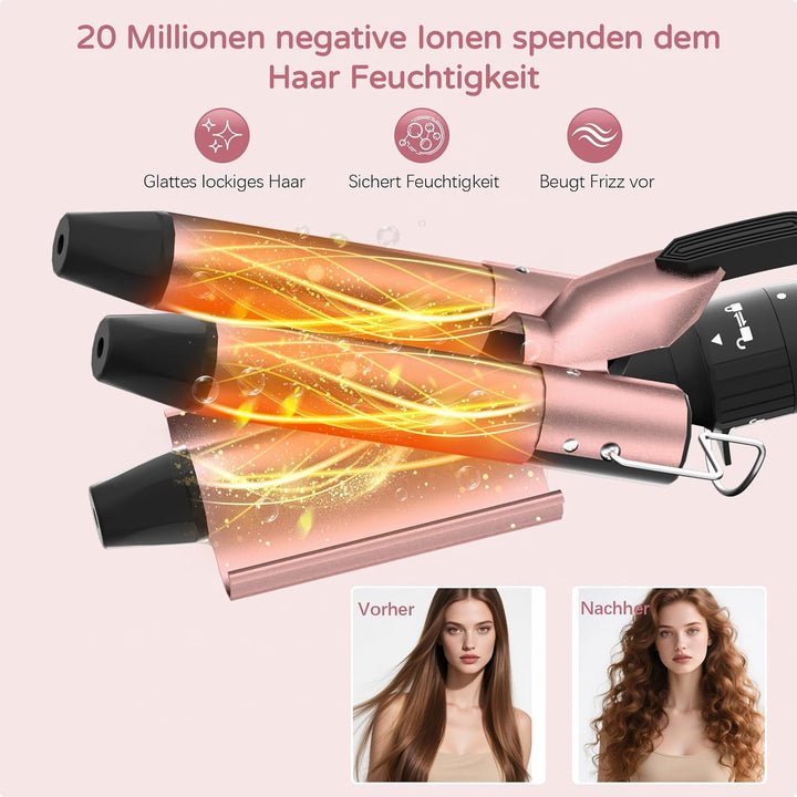 iToncs 5-in-1 Lockenstab-Set, 3 Fässer Welleneisen mit auswechselbarem Keramik-Lockenstab, Geeignet