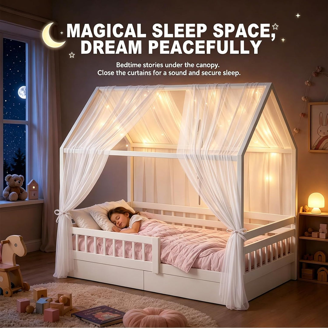 Hausbett Himmel Set, 2 Stück Betthimmel Hausbett für Hausbett Deko Mädchen & Jungen, Bett Vorhang Hi