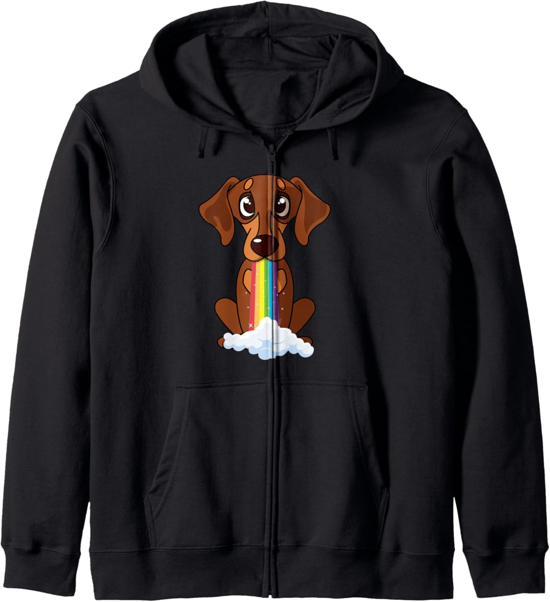 Lustiger Dackel-Hund in buntem Regenbogen-Mund Kapuzenjacke