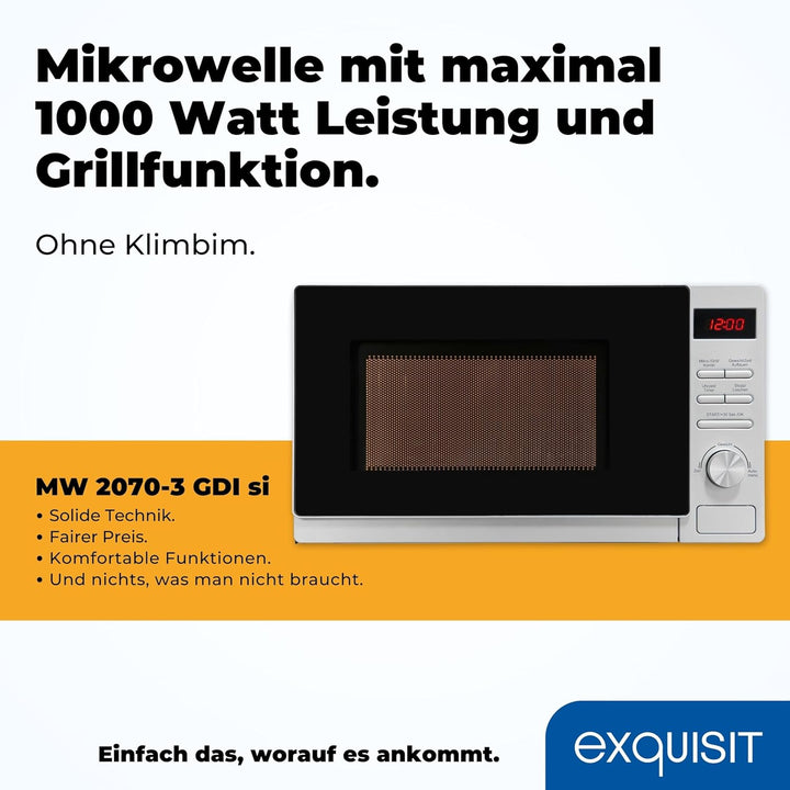 Exquisit Mikrowelle MW2070-3GDIsi | 1000 Watt | Timer | Schnellstart