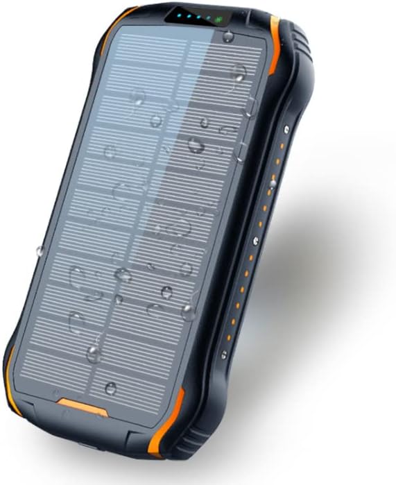 ERBILON Vielseitige 26800mAh Smart Solar Powerbank: Wasserdichtes Solarladegerät mit USB-C, 2 Eingän