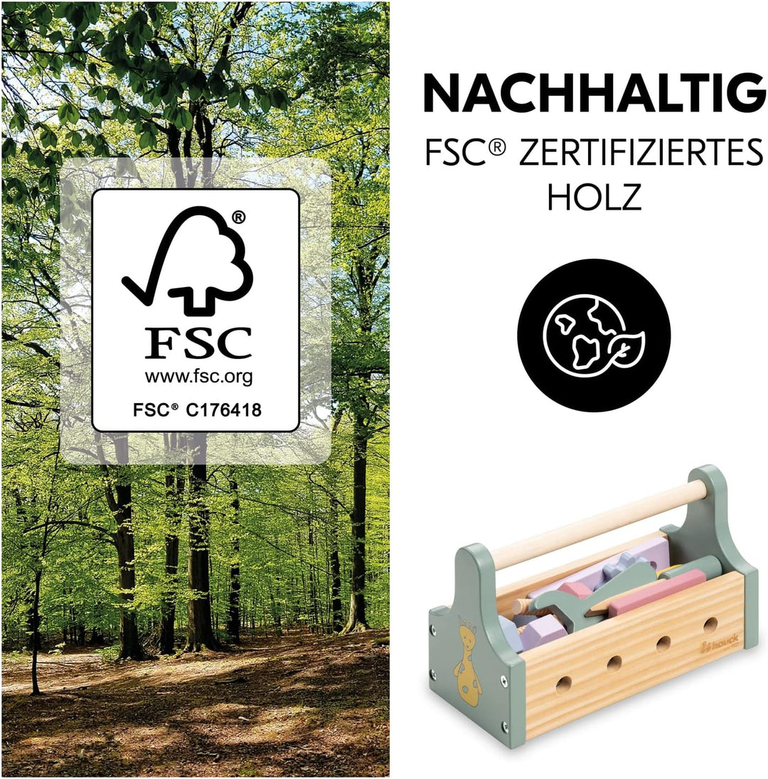 hauck Learn to Repair – Holz-Werkzeugkiste für Kinder ab 2 Jahren, Lernspielzeug zur Förderung von F