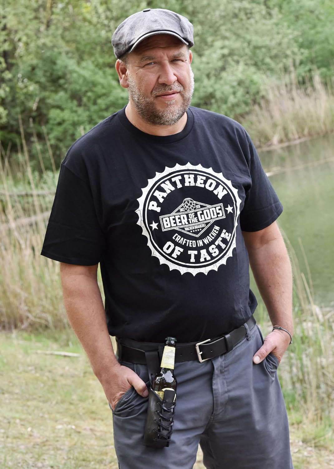 WACKEN BRAUEREI Bierflaschenhalter aus Leder mit geprägtem Logo/Bier-Holster/Flaschenhalter/Dosenhal