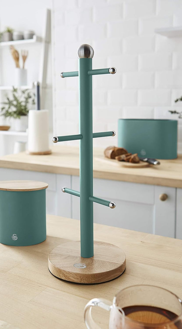 Swan Nordic Tassenhalter für 6 Tassen Kohlenstoffstahl und Sockel aus Bambus Modernes Design, 6 Zwei