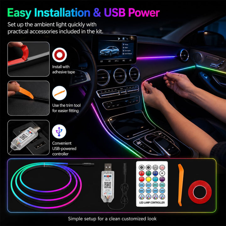Sunshine smile Auto LED Innenbeleuchtung,110cm Ambientebeleuchtung Auto Strip, USB-Innenraumbeleucht