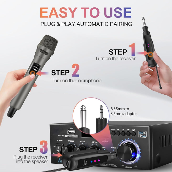 Aveek Kabelloses Karaoke Mikrofon Set, Professionelle Funkmikrofon Set 2.4G, Wiederaufladbar mit USB