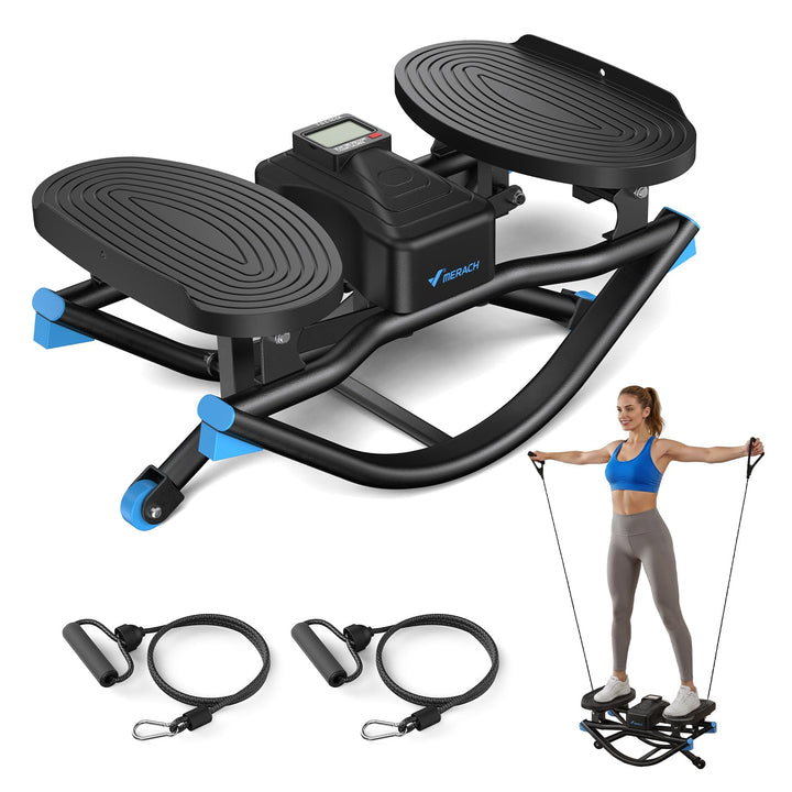MERACH Stepper für Zuhause mit Power Rope,U-förmiger Rock Stepper,MAX 150KG | Side-to-Side, LCD Disp