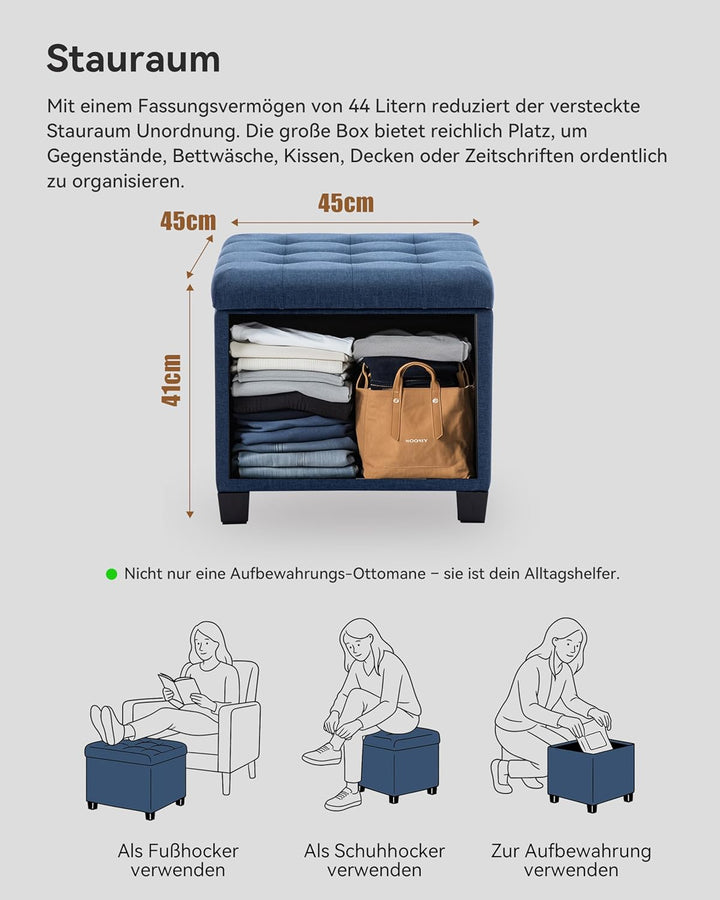 HNNHOME Sitzhocker mit Stauraum, Sitzwürfel mit Deckel, Sitztruhe, Fussbank Truhen Aufbewahrungsbox,