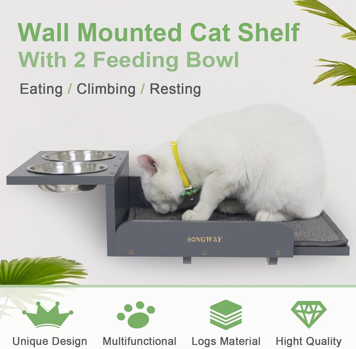 SONGWAY Katzen Kletterwand Set mit Katzennapf - Katzenliege mit Futterstelle und Katzentreppe für Wa