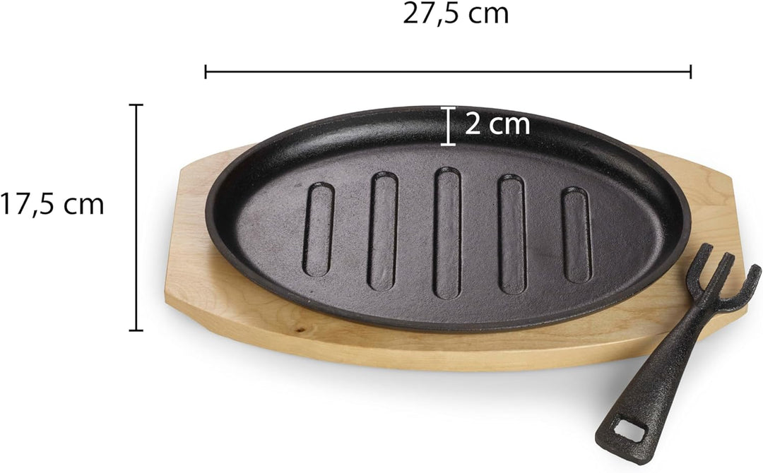 ECHTWERK Servierpfanne aus Gusseisen mit Grillstreifen und Servierbrett, Abnehmbarer Griff, Bereits