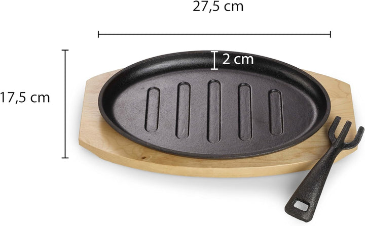 ECHTWERK Servierpfanne aus Gusseisen mit Grillstreifen und Servierbrett, Abnehmbarer Griff, Bereits