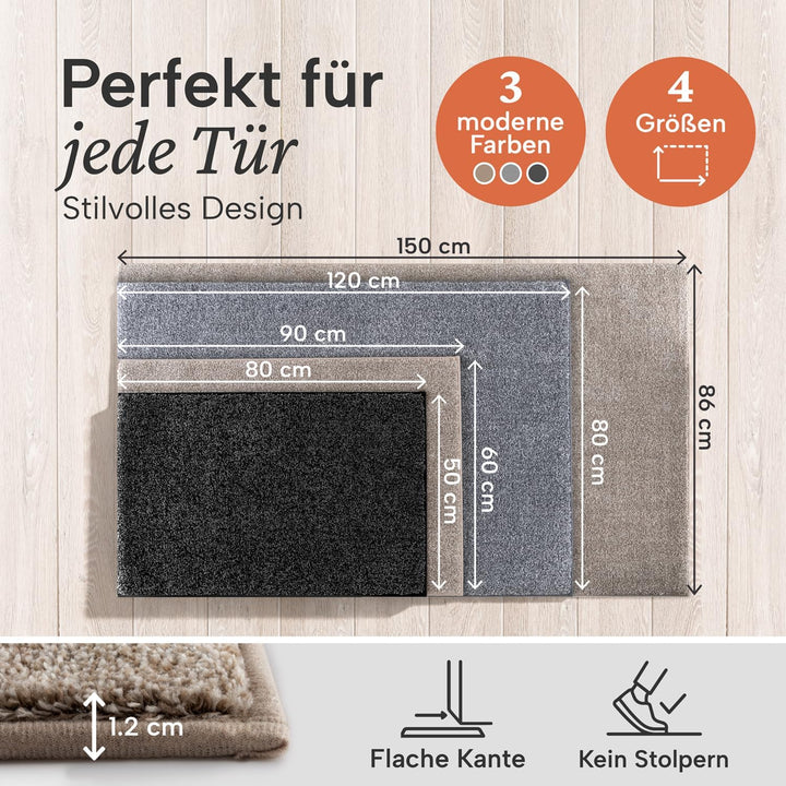 Blumtal Fussmatte 60x90 cm - Mikrofaser Schmutzfangmatte mit wasserdichter TPR-Rückseite - rutschfes