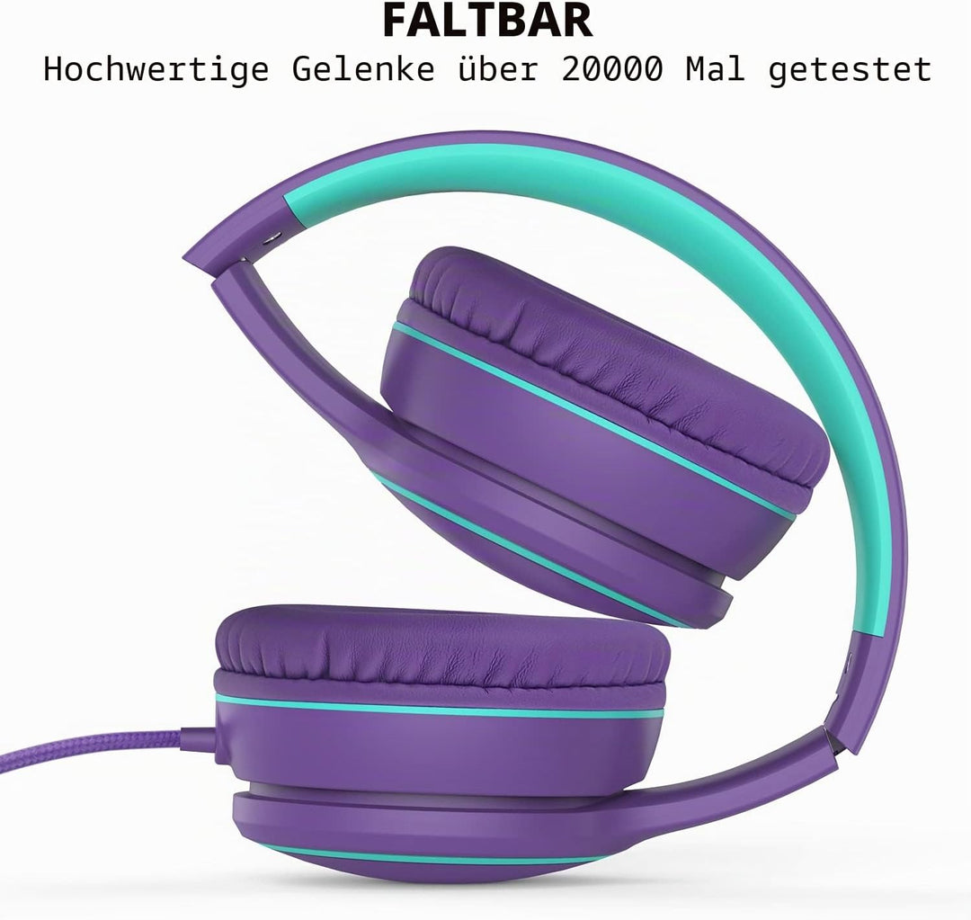 RORSOU R10 Over-Ear-Headphones mit Mikrofon, leichte faltbare Stereo-Bass-Headset mit 1,5 m nicht ve