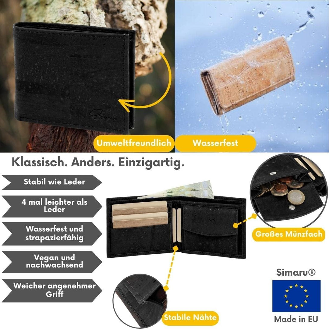 Simaru Geldbeutel Geldbörse Portmonee Vegan aus Kork,Portemonnaie mit RFID Schutz, hochwertiges Kork