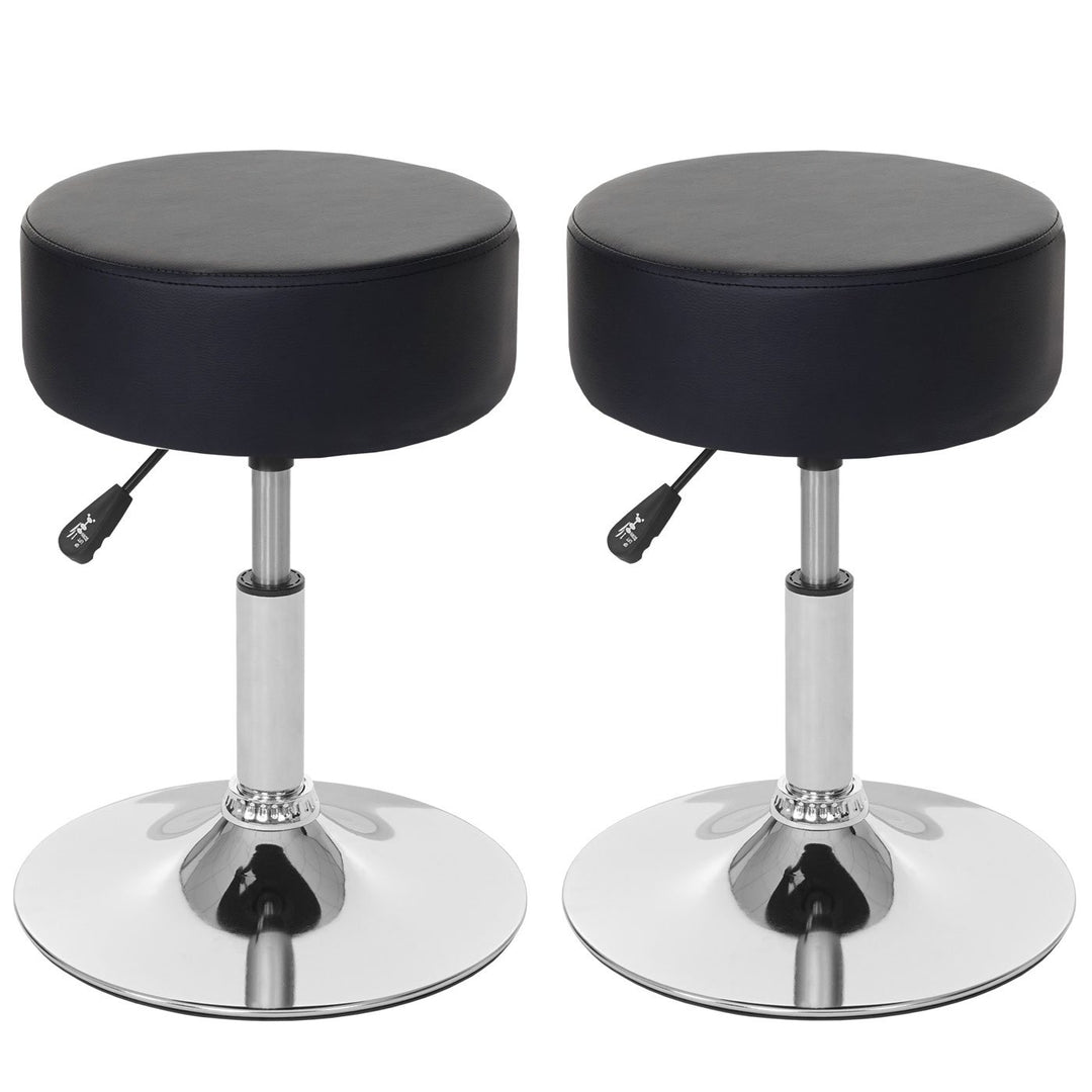 Mendler 2er-Set Hocker HWC-C22, Sitzhocker Schminkhocker, höhenverstellbar Ø 35cm - Kunstleder, schw