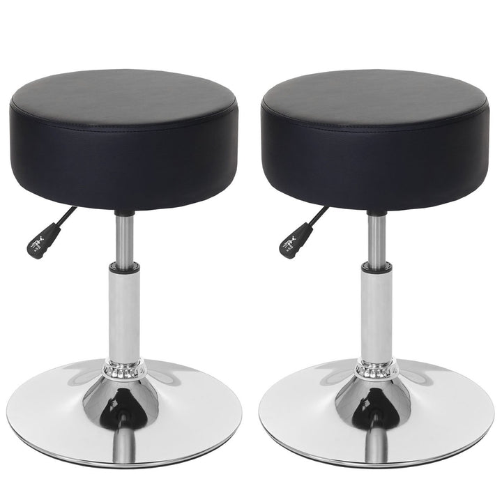 Mendler 2er-Set Hocker HWC-C22, Sitzhocker Schminkhocker, höhenverstellbar Ø 35cm - Kunstleder, schw