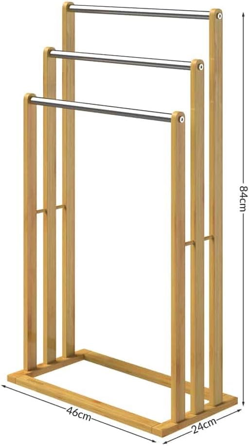 CASARIA® 2er Set Handtuchständer Freistehend Bambus Holz 84 x 46 x 24 cm 3 Edelstahl Stangen Handtuc