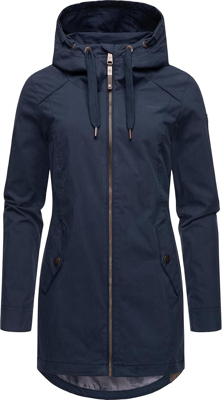 Ragwear Damen Übergangsjacke leichte Jacke lang mit Kapuze Mondda XS-XXL S Navy, S Navy