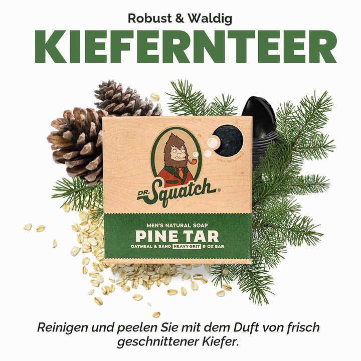 Dr. Squatch Alle natürlichen Seifenstücke für Männer mit schwerem Grit, 3 Pack, Kiefern-Teer