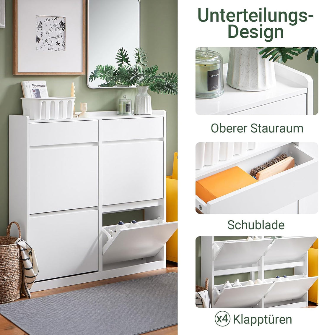SoBuy Schuhkipper mit 4 Klappen Schuhablage Schuhschrank schmal Schuhregal mit 4 Ablageflächen Schuh