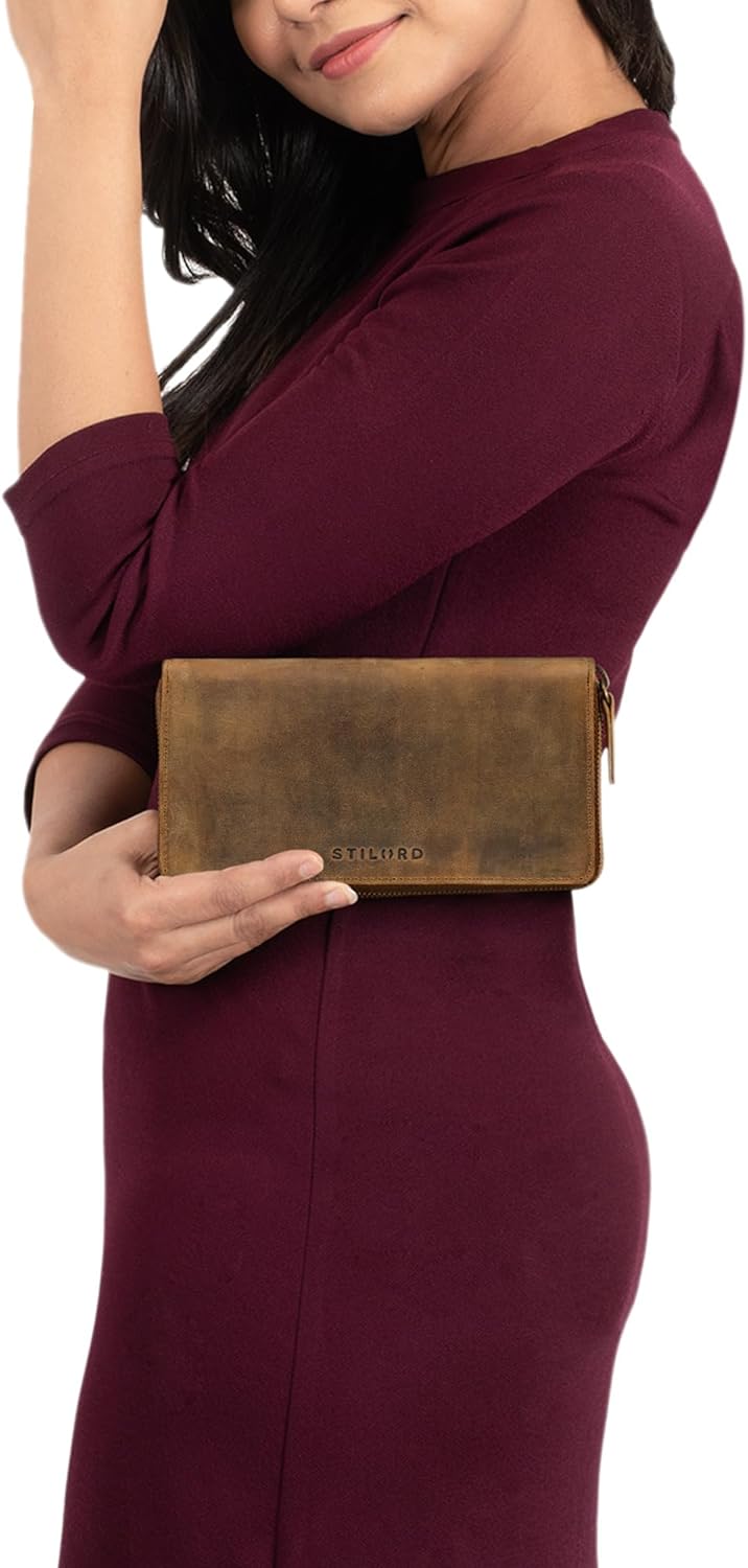STILORD 'Emilia' Damen Portemonnaie RFID Schutz Elegante Klassische Geldbörse gross aus echtem Rinds