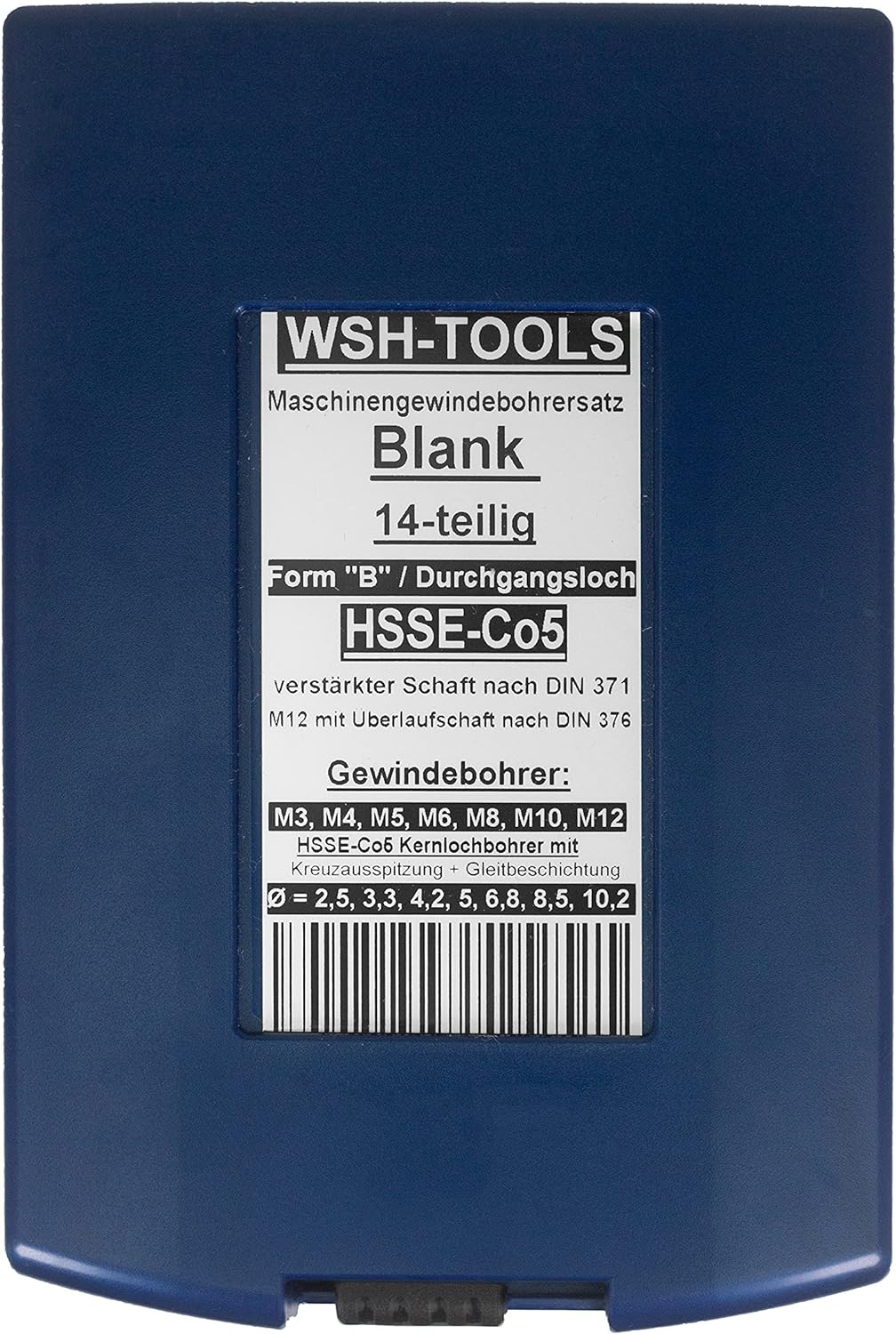 WSH-TOOLS Maschinengewindebohrer Set Durchgangsloch M3, M4, M5, M6, M8, M10, M12 HSSE-Co5 Kunststoff