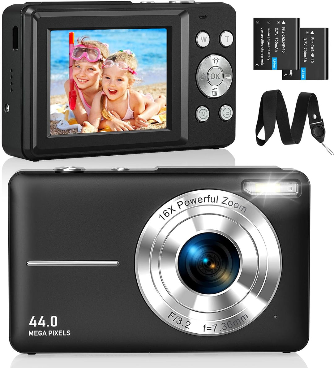 CAMKORY Digitalkamera Fotokamera FHD 1080P 44MP Kompaktkamera 16X Digitalzoom Fotoapparat Klein Einf