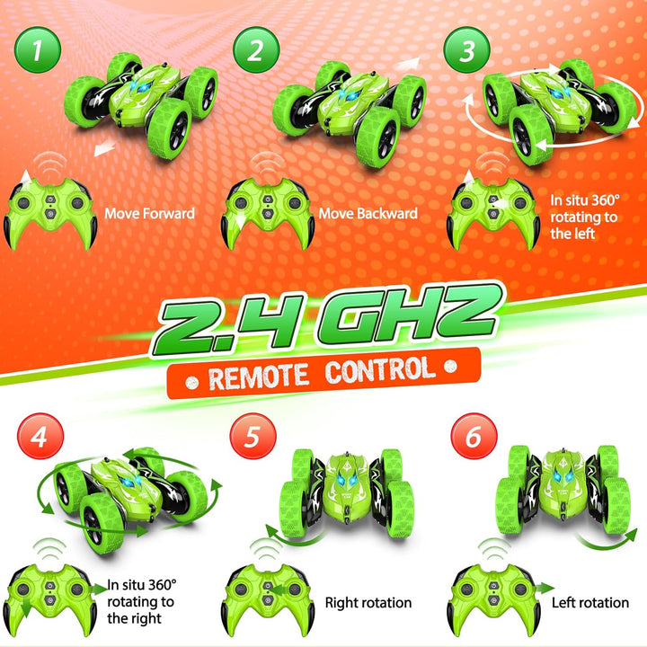 Ferngesteuertes Auto, 2,4GHz RC Auto Spielzeug ab 3-9 Jahre Junge, 360° Flip, Drehbare, LED Blinken,