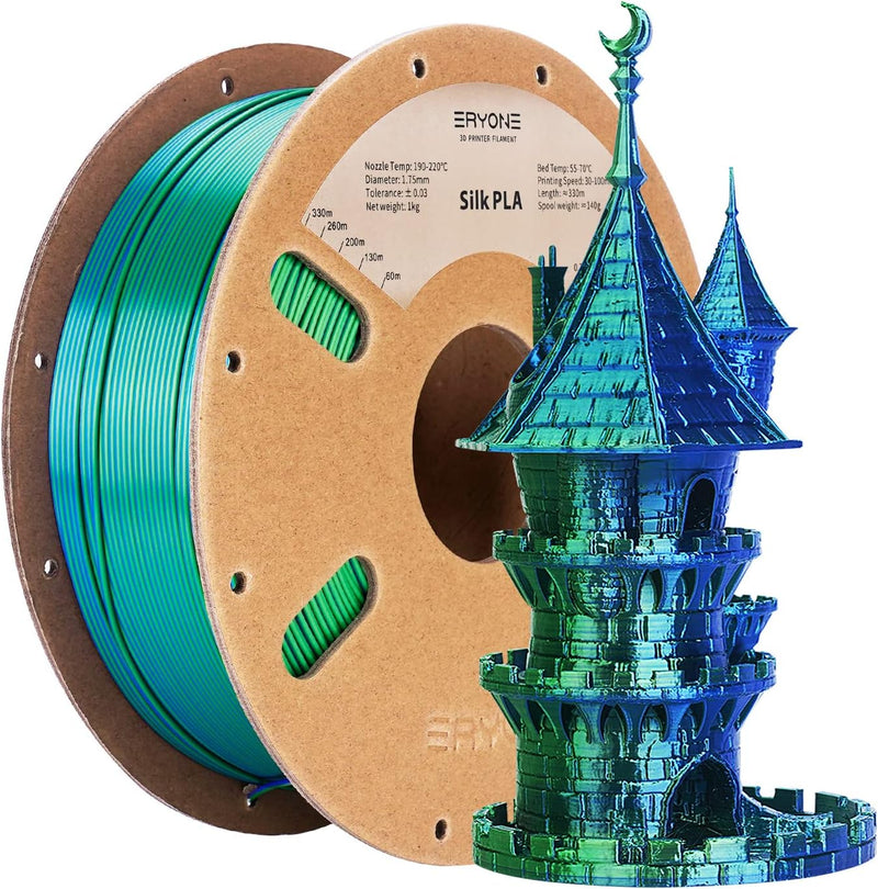 ERYONE Dual Zweifarbig PLA Filament 1.75mm, 3D Drucker Filament 1kg Spule +/- 0,02 mm, Seide Blau &