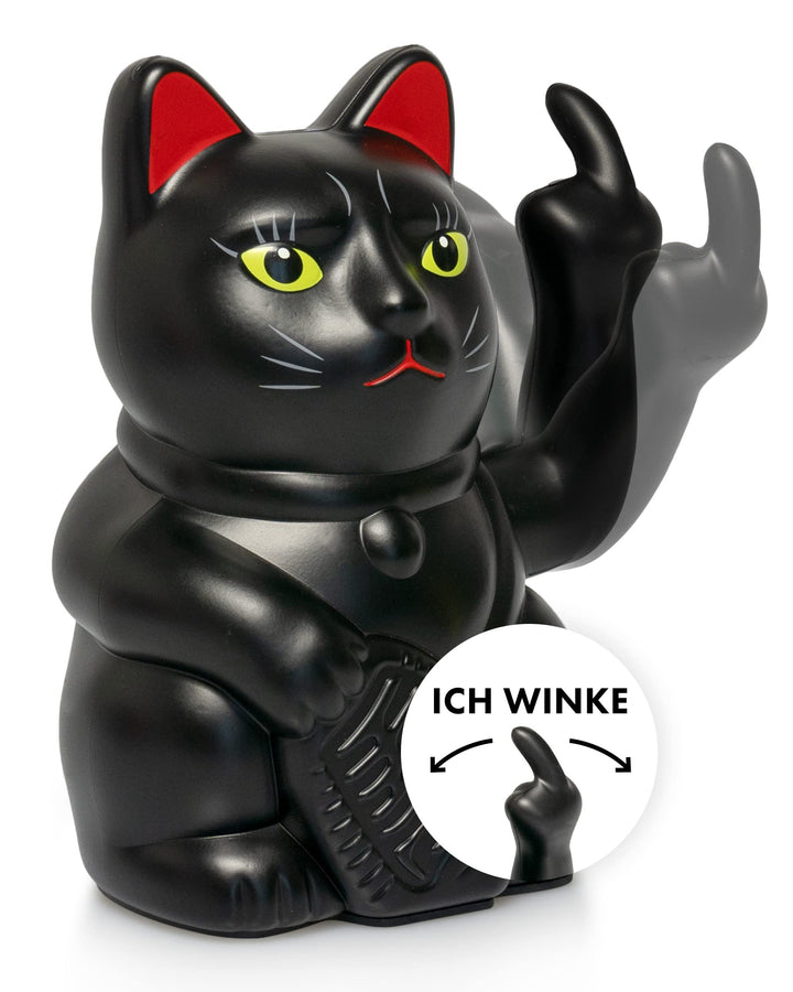 ANGRY CAT - Winkekatze Lucky CAT - Lustige winkende Katze - japanische Winkkatze mit Stinkefinger -