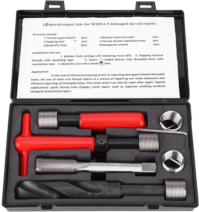 M18x1,5 Gewindereparatursatz Edelstahl-Spiralbohrerschlüssel Gewindeeinsatz für Auto
