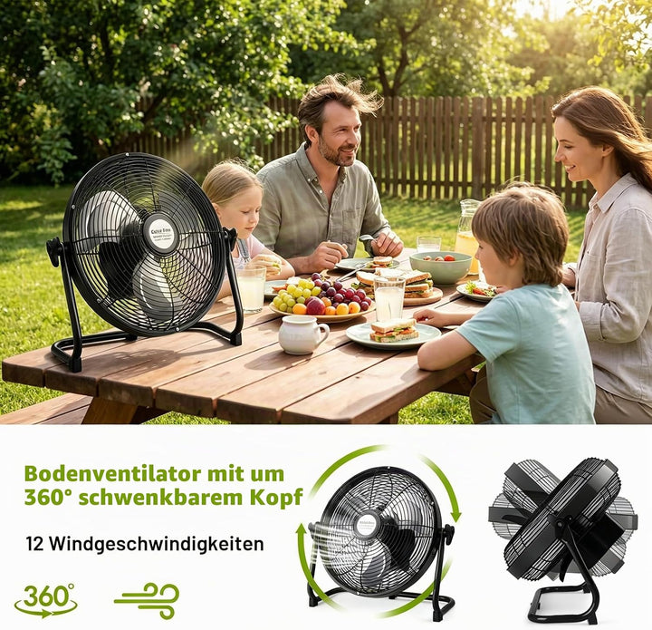Solar Ventilator Outdoor Windmaschine 12 Zoll Ø, Ventilator mit Solarpanel Leise aus Metall, Leiser