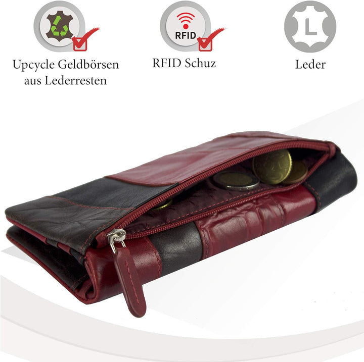 Sunsa Geldbörse. Leder Geldbeutel. Grosser Portemonnaie mit RFID Schutz. Damen Brieftasche mit viele