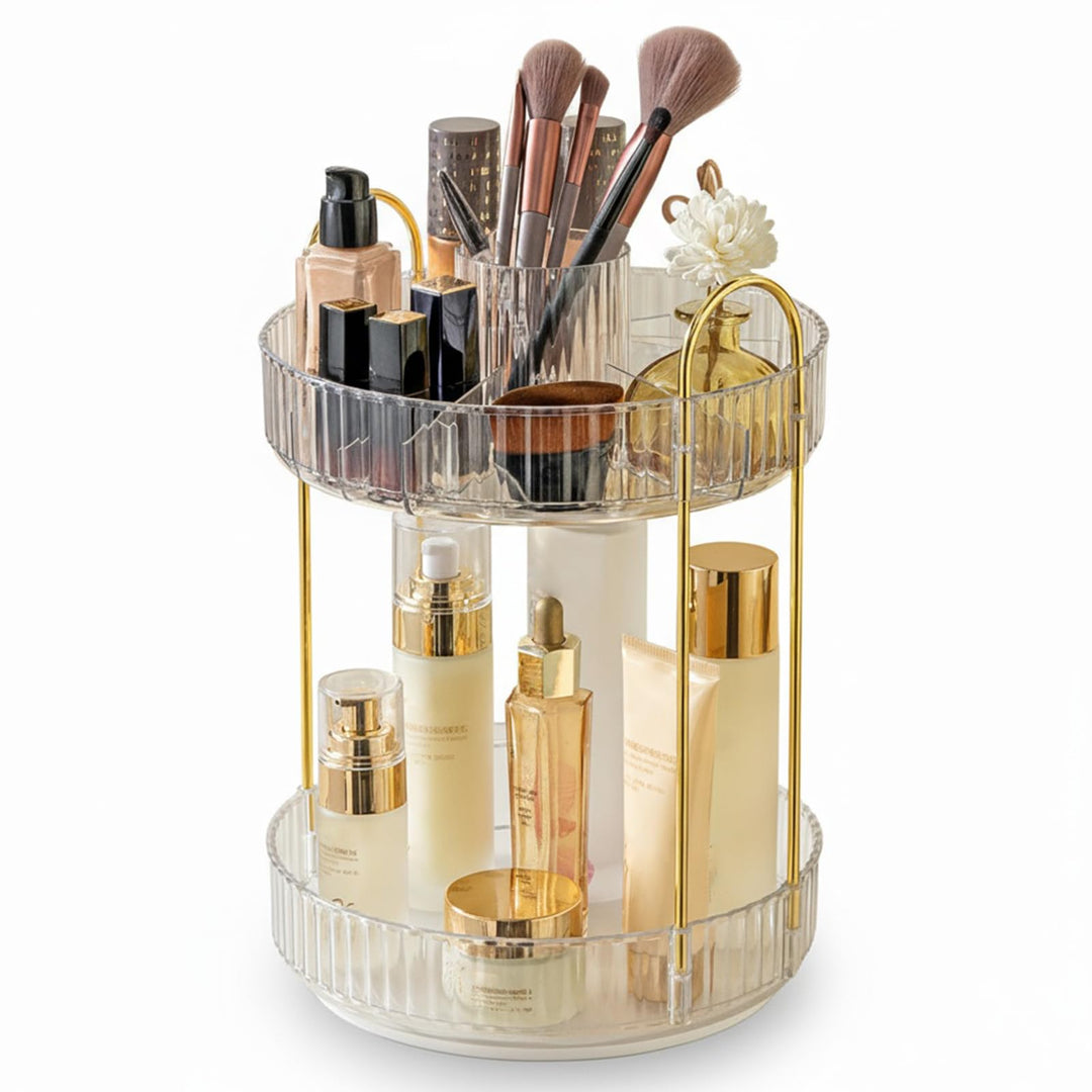 SHANNA Make Up Kosmetik Organizer: 360° Drehbarer 2-stufiger Make-Up-Aufbewahrung, Grosse Kapazität,