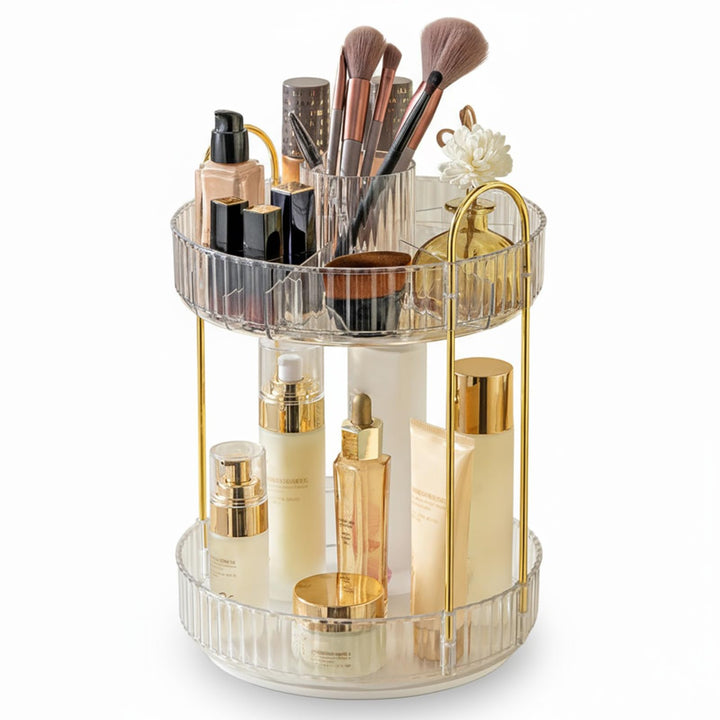 SHANNA Make Up Kosmetik Organizer: 360° Drehbarer 2-stufiger Make-Up-Aufbewahrung, Grosse Kapazität,