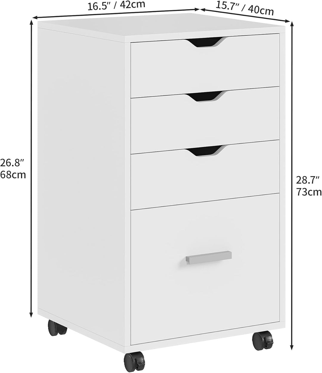 YITAHOME Mobiler Aktenschrank mit Rädern, Rollcontainer mit 4 Schubladen, Bürocontainer Schubladensc