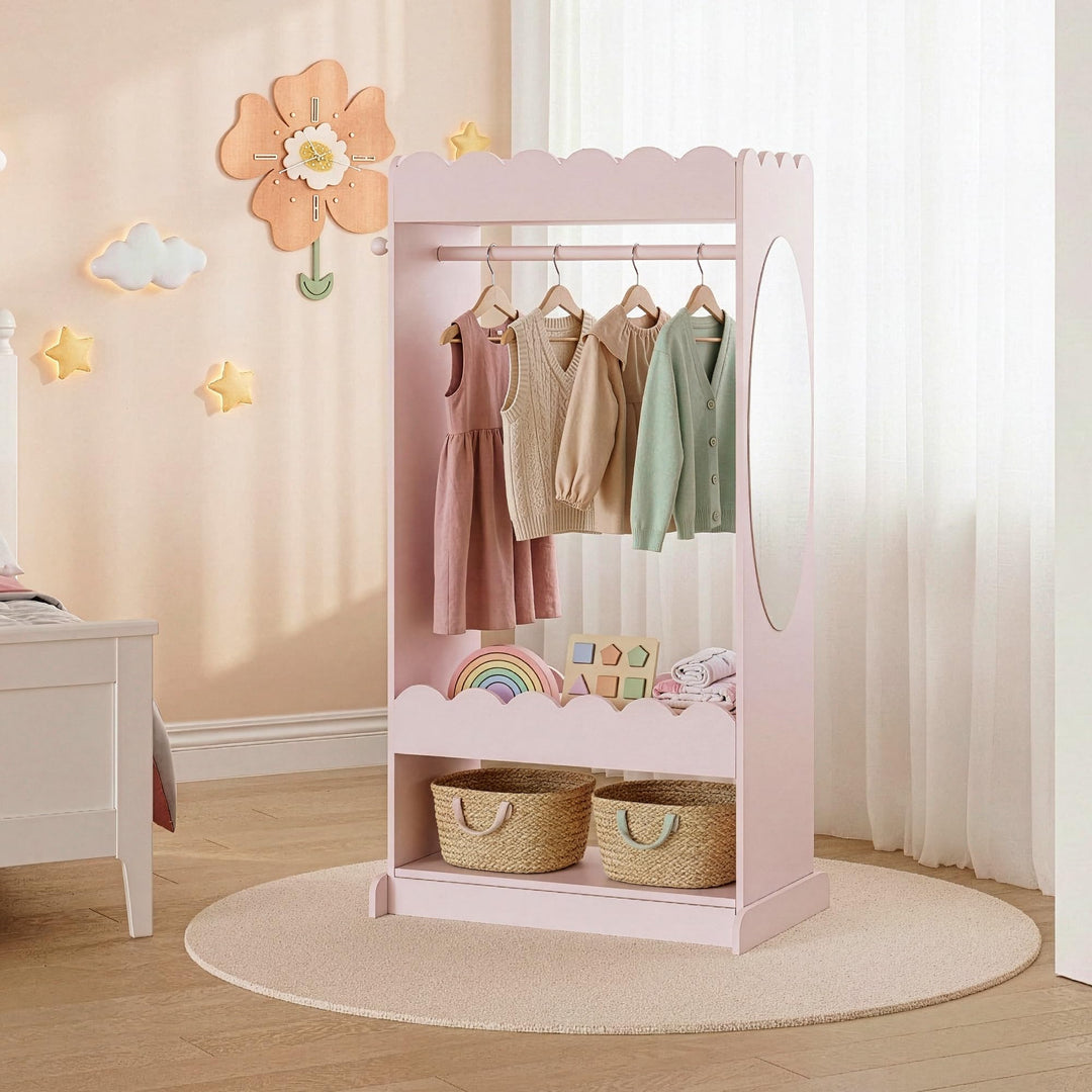 [en.casa] Kindergarderobe stehend Vestnes Kinder Kleiderschrank mit Spiegel und Kleiderstange 120 x