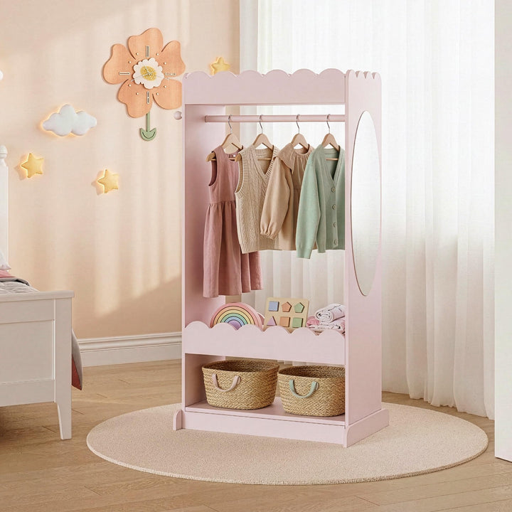 [en.casa] Kindergarderobe stehend Vestnes Kinder Kleiderschrank mit Spiegel und Kleiderstange 120 x