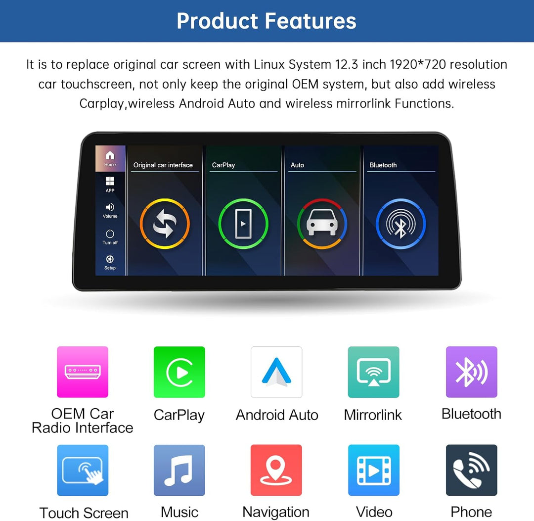 Road Top 12,3 Zoll Ultraschmaler Autoradio Carplay für BMW 5er E60/E61 CCC | 2003-2008 Jahr, Linux H
