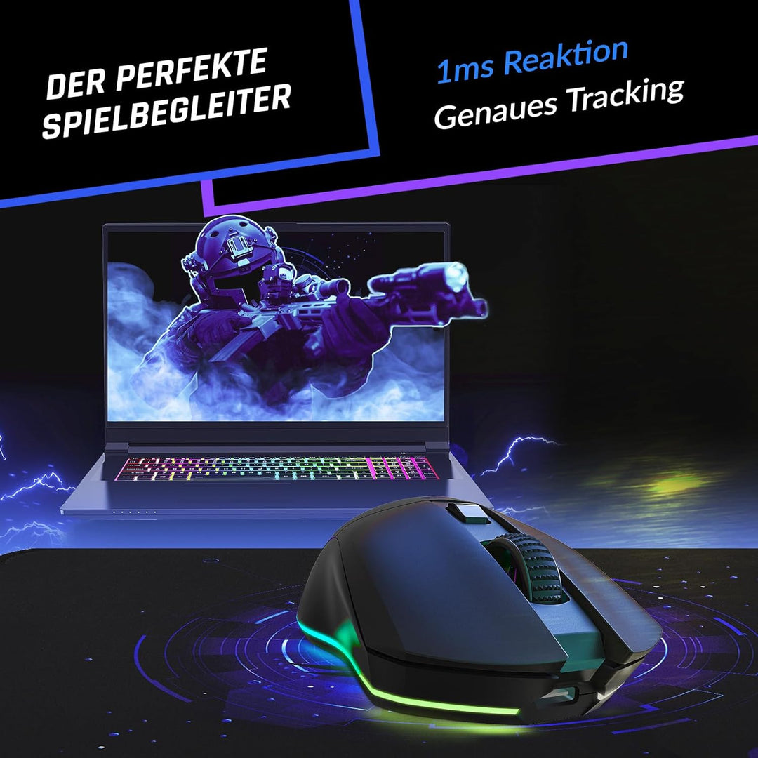 KLIM Blaze Pro Wiederaufladbare kabellose Maus - Neu mit LCD-Display - Gaming Maus mit RGB und Lades
