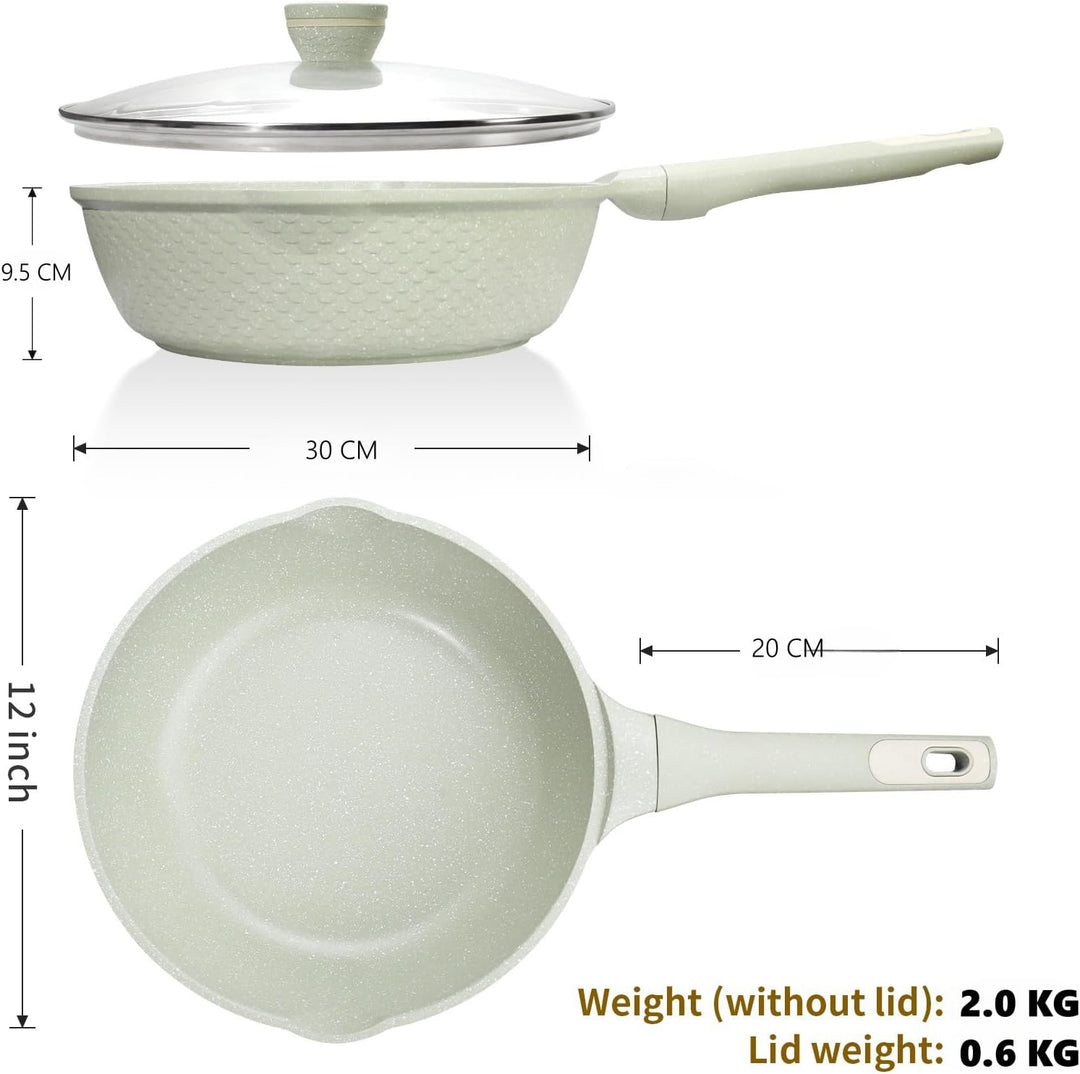 DYGG Schmorpfanne Wokpfanne mit Deckel 30 cm 5,5 L - Granit Antihaftbeschichtung PFOA/PFOS Frei - Fü
