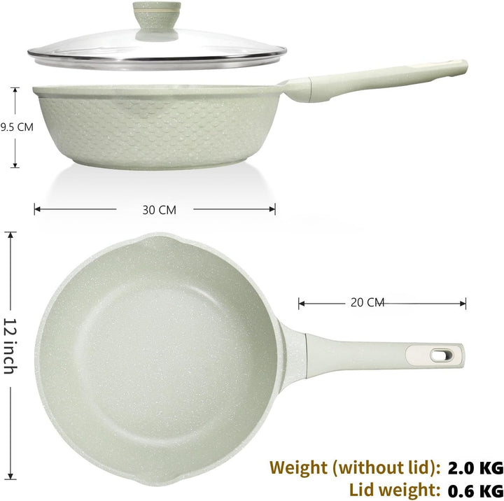 DYGG Schmorpfanne Wokpfanne mit Deckel 30 cm 5,5 L - Granit Antihaftbeschichtung PFOA/PFOS Frei - Fü