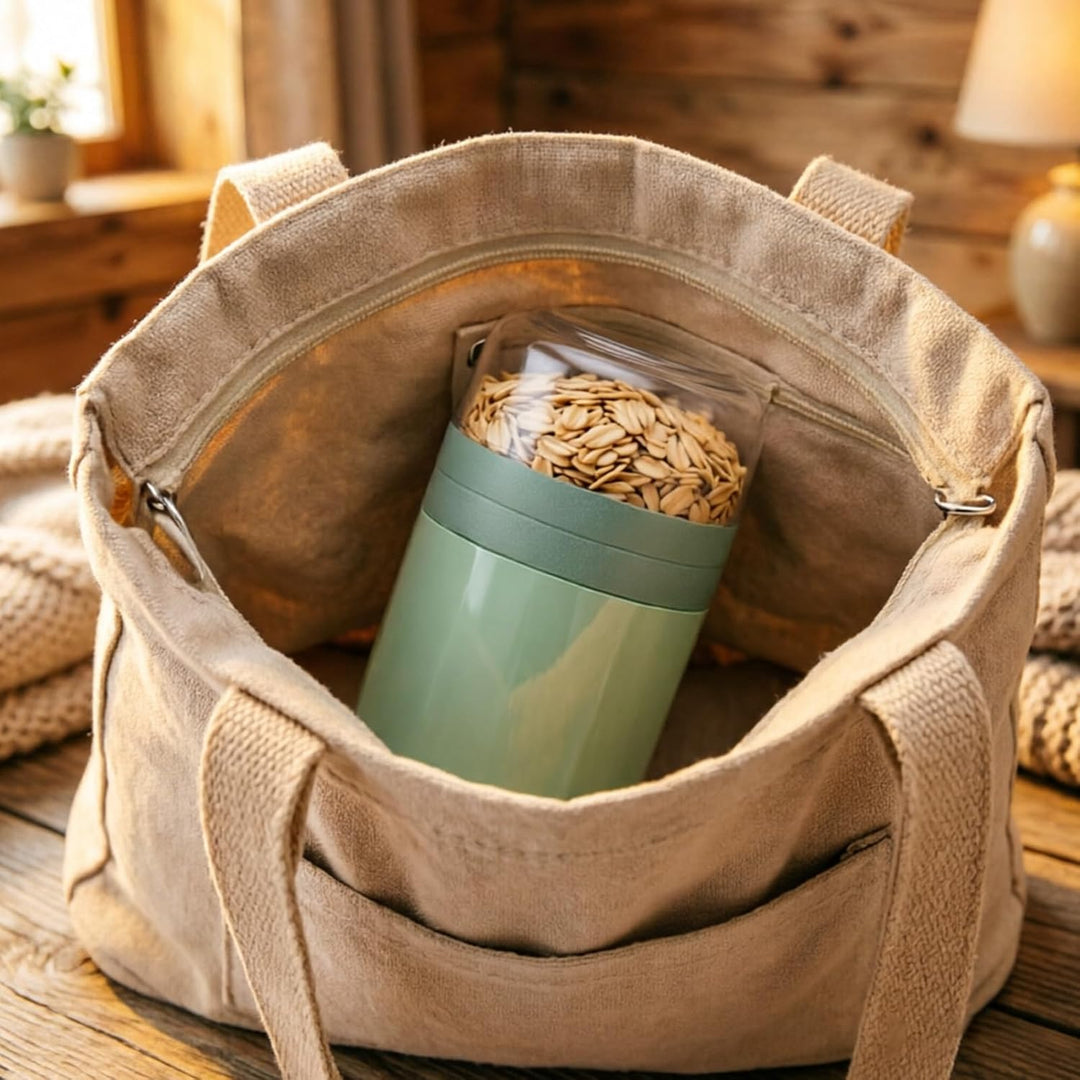 2 Stück Müslibecher To Go, Müslibecher To Go mit Löffel, Sossenbox und Reinigungsbürste 520ML+50ML+2