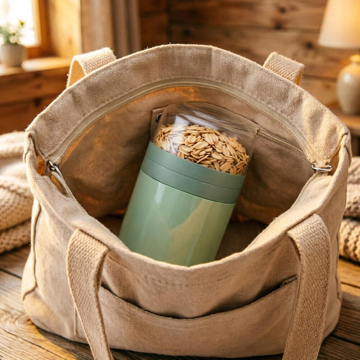 2 Stück Müslibecher To Go, Müslibecher To Go mit Löffel, Sossenbox und Reinigungsbürste 520ML+50ML+2