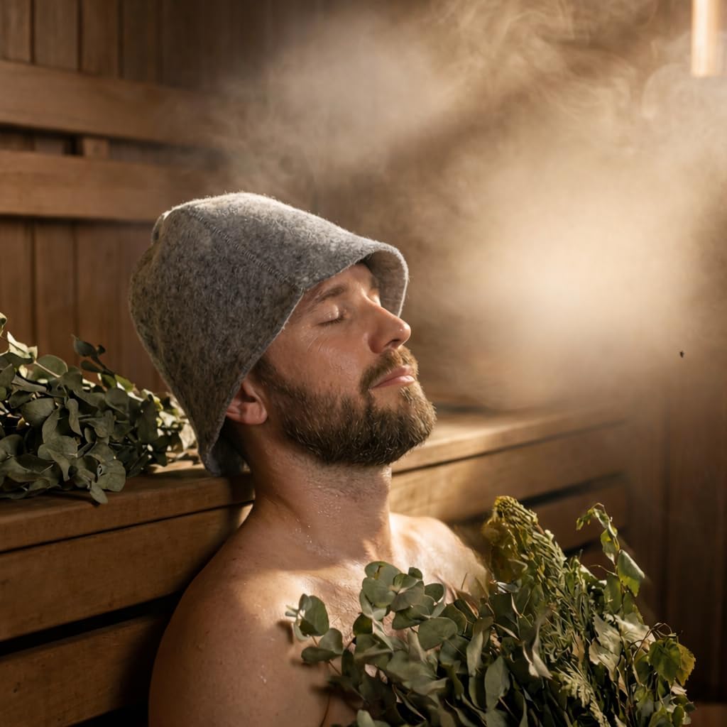 Saunahut Grau Wollfilzmützen - Schützen Sie Ihren Kopf vor Hitze - Englische Sauna E-Book Handbuch i