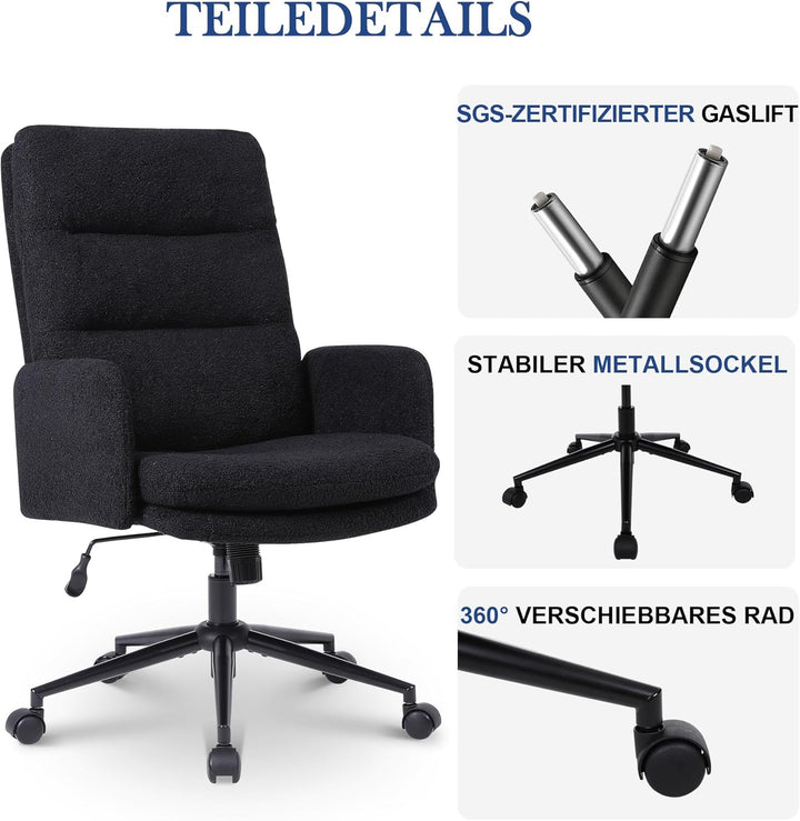 Nusetx Schreibtischstuhl, Bürostuhl aus Kunstpelz, Schminktisch Stuhl, Höhenverstellbar Drehstuhl, E