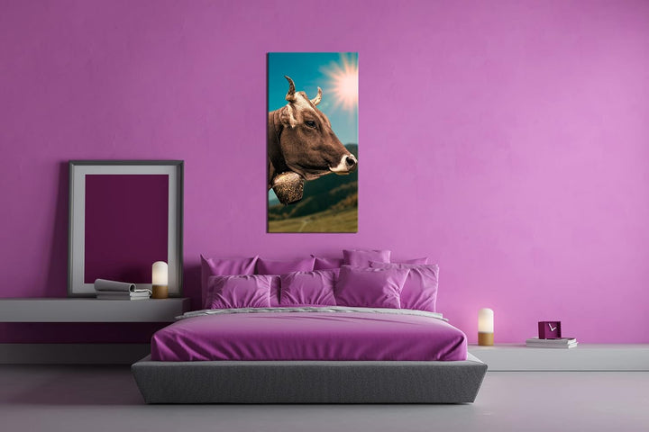 deyoli edle Alpen Kuh Panorama 80x40 cm als Leinwandbild, Motiv fertig gerahmt auf Echtholzrahmen, H