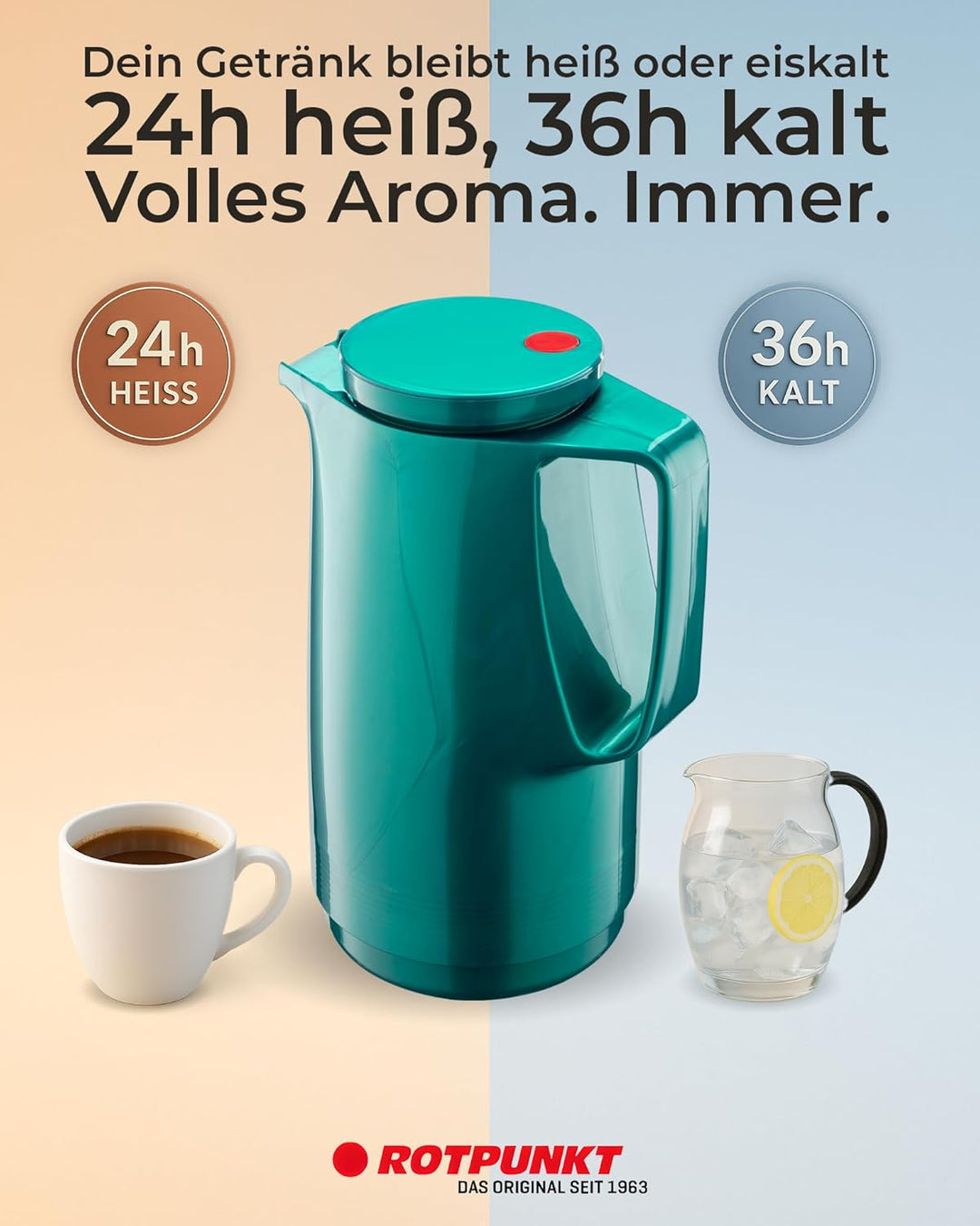 ROTPUNKT Isolierkanne 1L - Premium Kaffekanne Made in Germany I Hält bis zu 24 Std heiss I Warmhalte