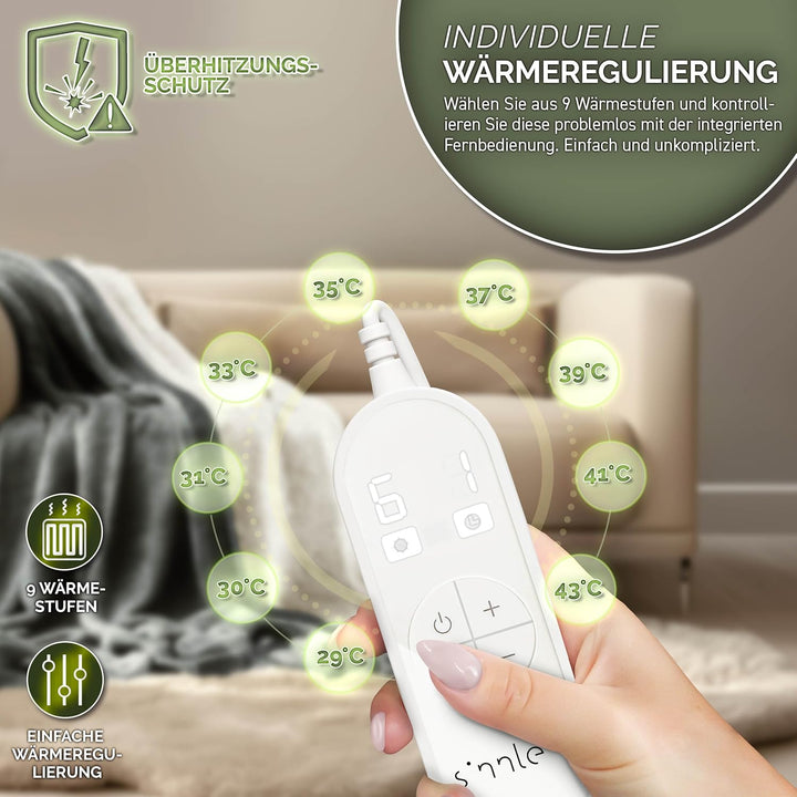 Heizdecke mit Abschaltautomatik 180 x 130 cm | Elektrische Wärmedecke mit 9 Temperaturstufen | Kusch